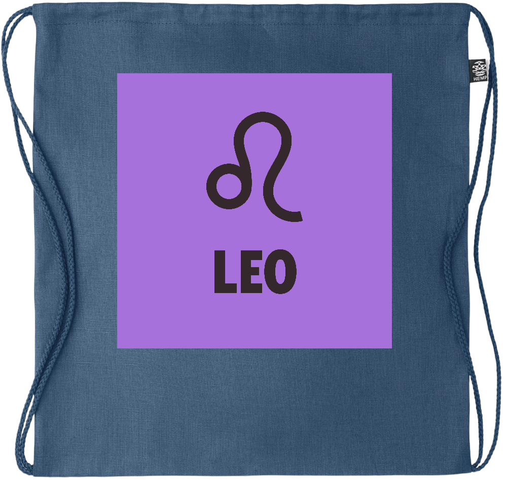 Zodiac Leo Design - Premium hemp drawstring bag_BLUE_front