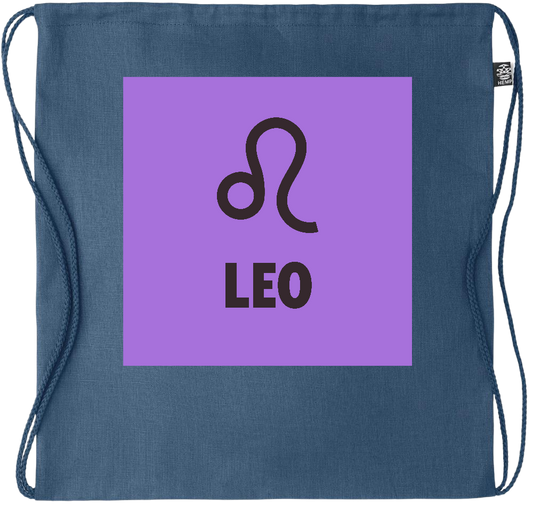 Zodiac Leo Design - Premium hemp drawstring bag_BLUE_front