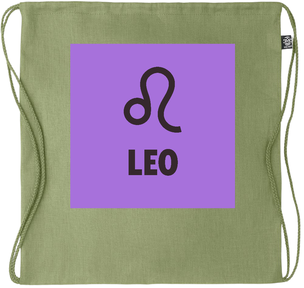 Zodiac Leo Design - Premium hemp drawstring bag_GREEN_front