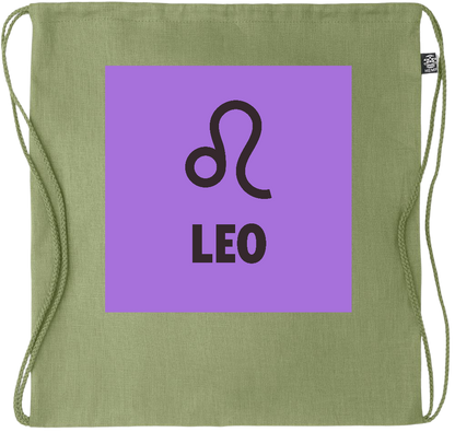 Zodiac Leo Design - Premium hemp drawstring bag_GREEN_front