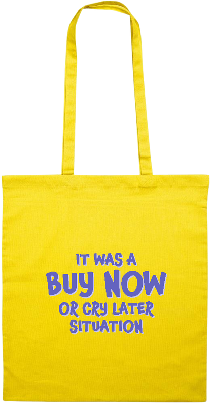 Buy Now Cry Later Design - Essential colored event tote bag_YELLOW_front