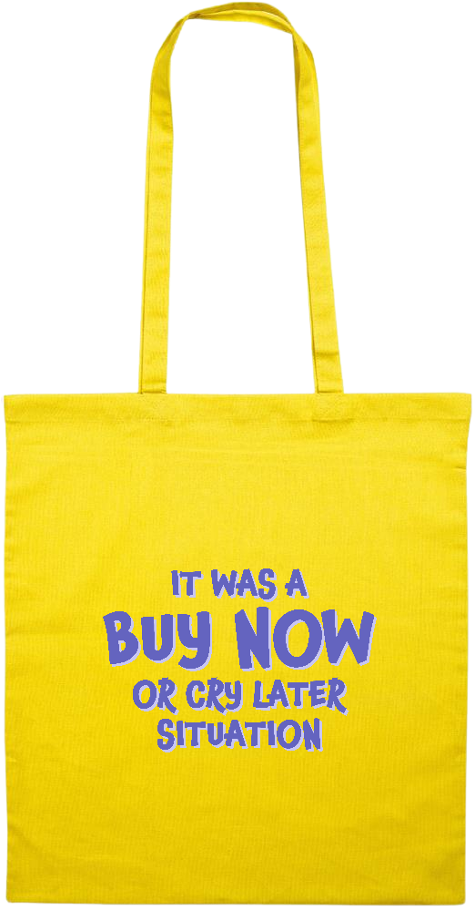 Buy Now Cry Later Design - Essential colored event tote bag_YELLOW_front