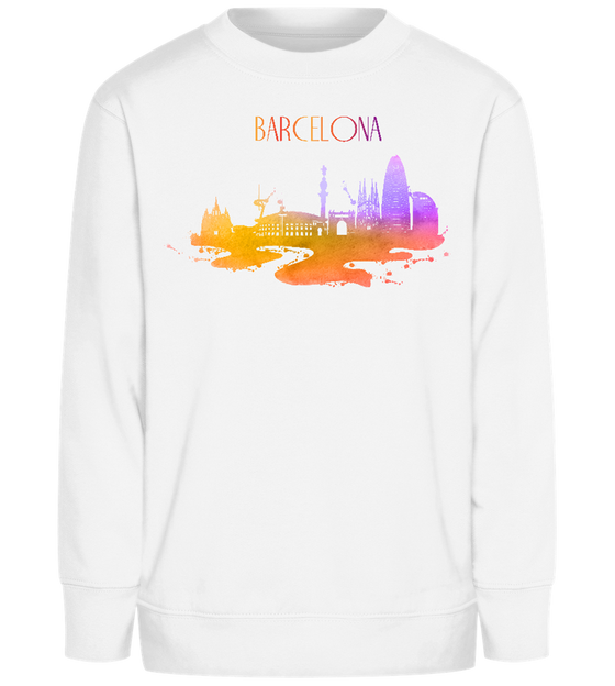 Barcelona Watercolor City Skyline Design - Comfort Kids Sweater_WHITE_front