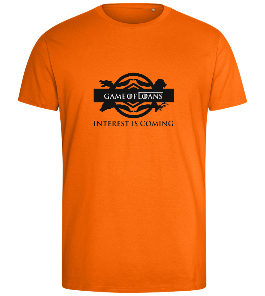 Interest is Coming Design - Comfort men's fitted t-shirt_ORANGE_front