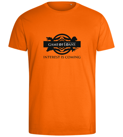 Interest is Coming Design - Comfort men's fitted t-shirt_ORANGE_front