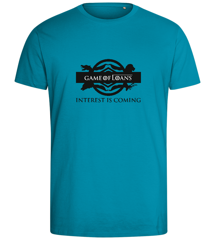 Interest is Coming Design - Comfort men's fitted t-shirt_TURQUOISE_front