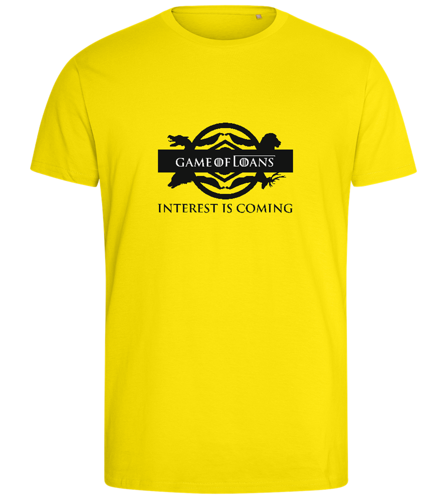 Interest is Coming Design - Comfort men's fitted t-shirt_YELLOW_front