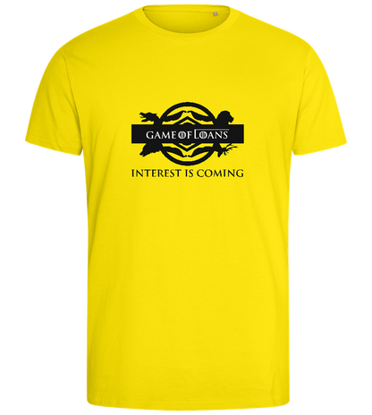 Interest is Coming Design - Comfort men's fitted t-shirt_YELLOW_front