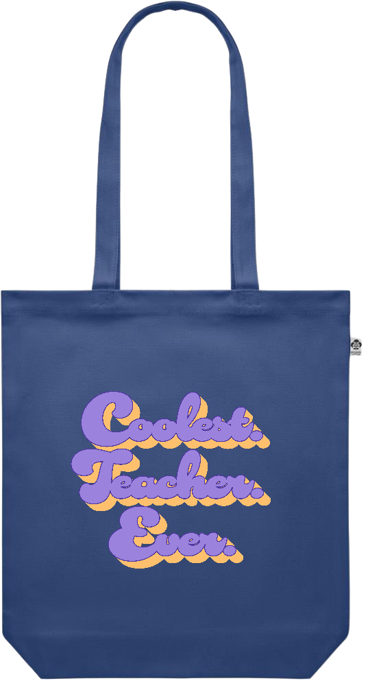 Coolest Teacher Ever Design - Premium colored organic canvas shopping bag_BLUE_front