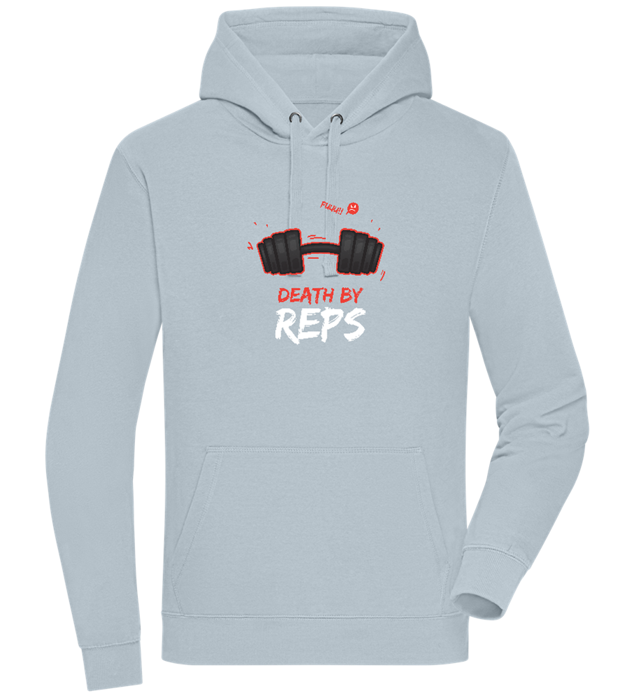 Death By Reps Barbell Design - Premium unisex hoodie_CREAMY BLUE_front