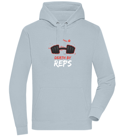 Death By Reps Barbell Design - Premium unisex hoodie_CREAMY BLUE_front