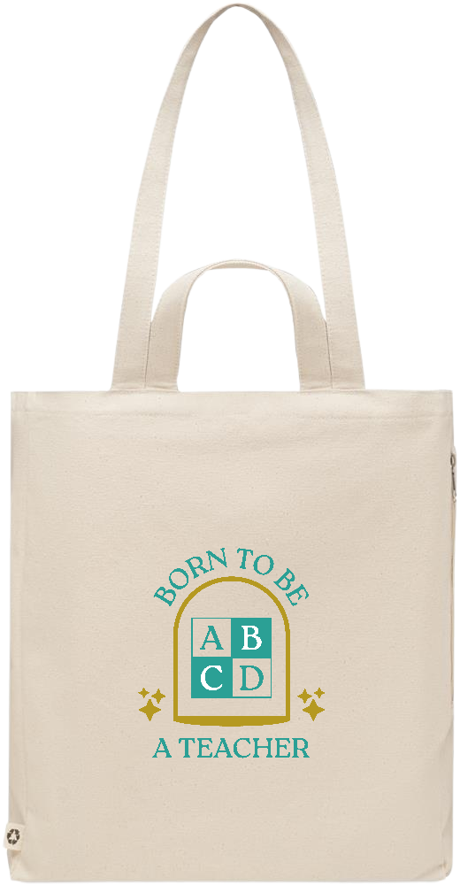 Born to be a Teacher Design - Premium recycled polycotton beach bag_BEIGE_front