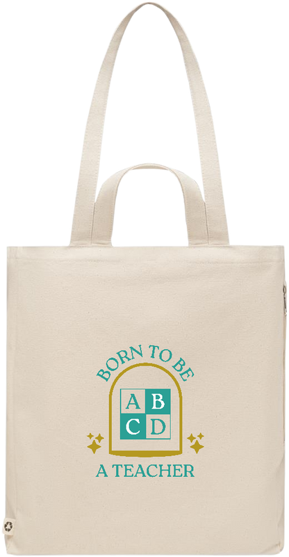 Born to be a Teacher Design - Premium recycled polycotton beach bag_BEIGE_front