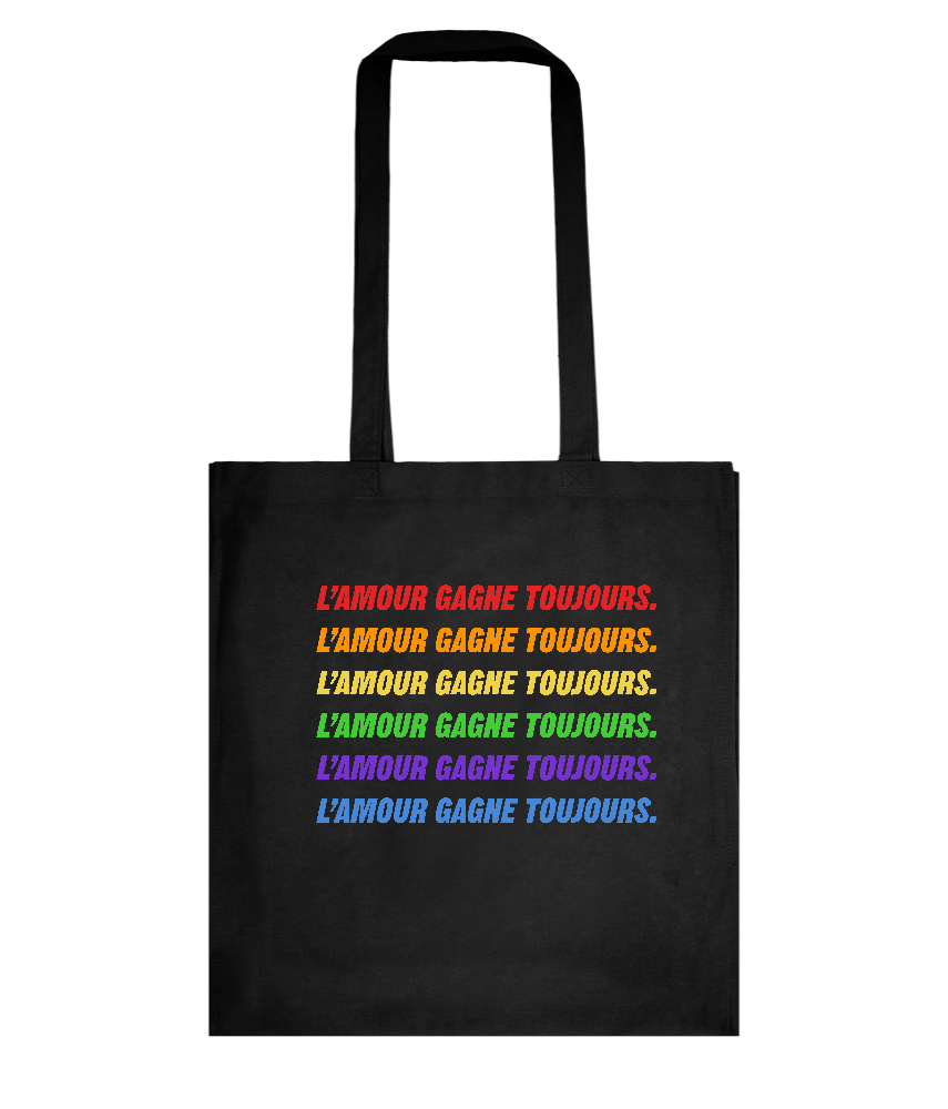 Amour Gagne Toujours Design - Basic colored cotton shopping bag_BLACK_front