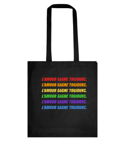 Amour Gagne Toujours Design - Basic colored cotton shopping bag_BLACK_front