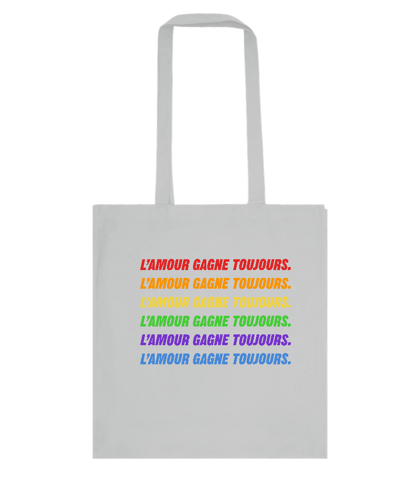 Amour Gagne Toujours Design - Basic colored cotton shopping bag_GREY_front