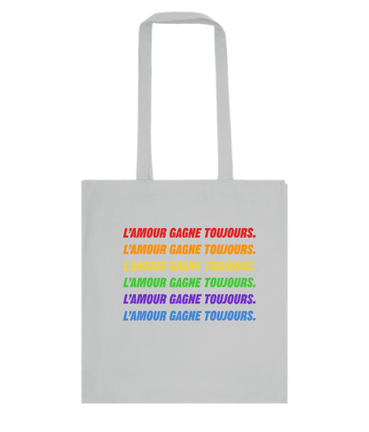 Amour Gagne Toujours Design - Basic colored cotton shopping bag_GREY_front