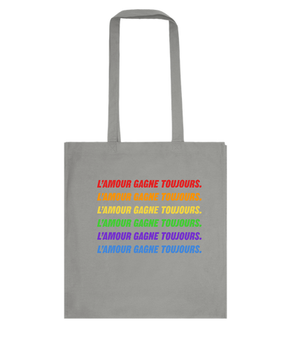 Amour Gagne Toujours Design - Basic colored cotton shopping bag_STONE GREY_front