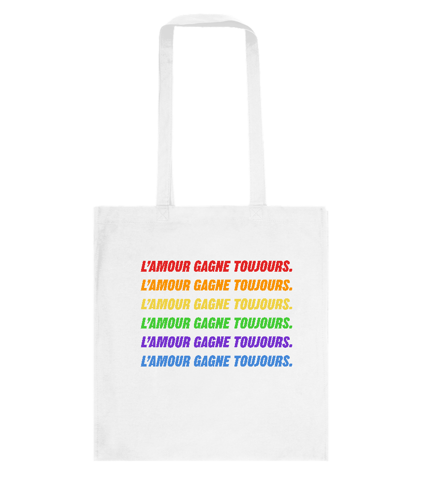 Amour Gagne Toujours Design - Basic colored cotton shopping bag_WHITE_front