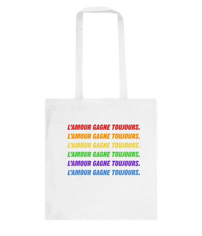 Amour Gagne Toujours Design - Basic colored cotton shopping bag_WHITE_front