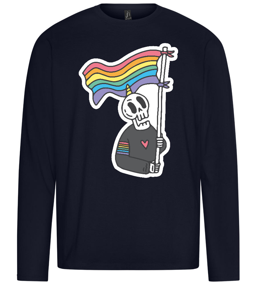 Rainbow Flag Skull Design - Premium men's long sleeve t-shirt_FRENCH NAVY_front