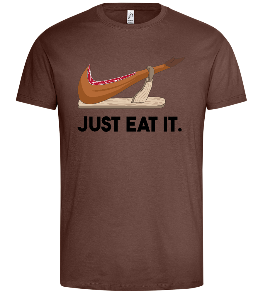 Just Eat It Design - Premium men's t-shirt_CHOCOLATE_front