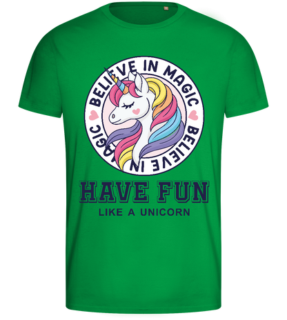 Believe in Magic Unicorn Design - Basic men's fitted t-shirt_MEADOW GREEN_front