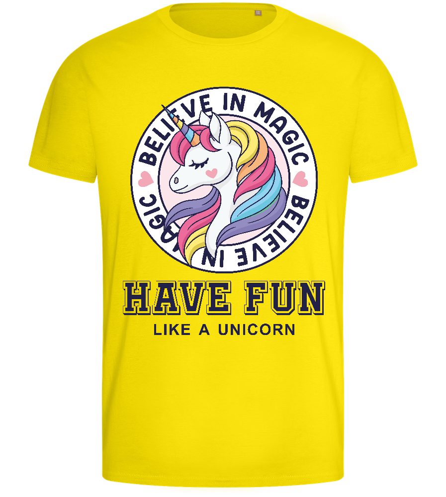 Believe in Magic Unicorn Design - Basic men's fitted t-shirt_YELLOW_front