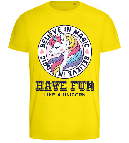 Believe in Magic Unicorn Design - Basic men's fitted t-shirt_YELLOW_front