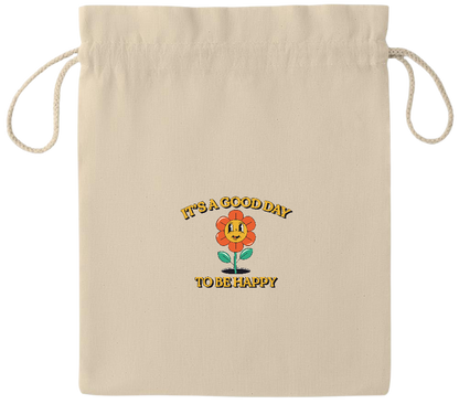 Its a Good Day to be Happy Design - Essential medium drawcord gift bag_BEIGE_front