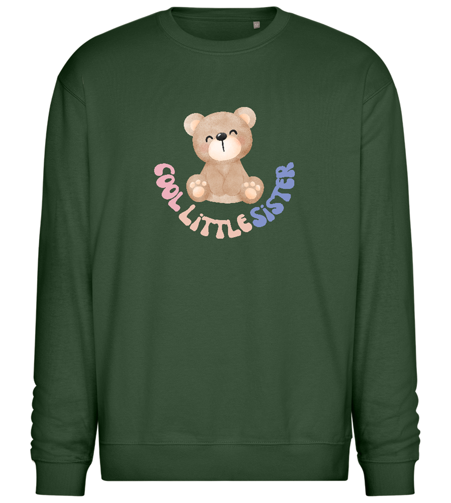 Cool Little Sister Teddy Bear Design - Comfort Essential Unisex Sweater_GREEN BOTTLE_front