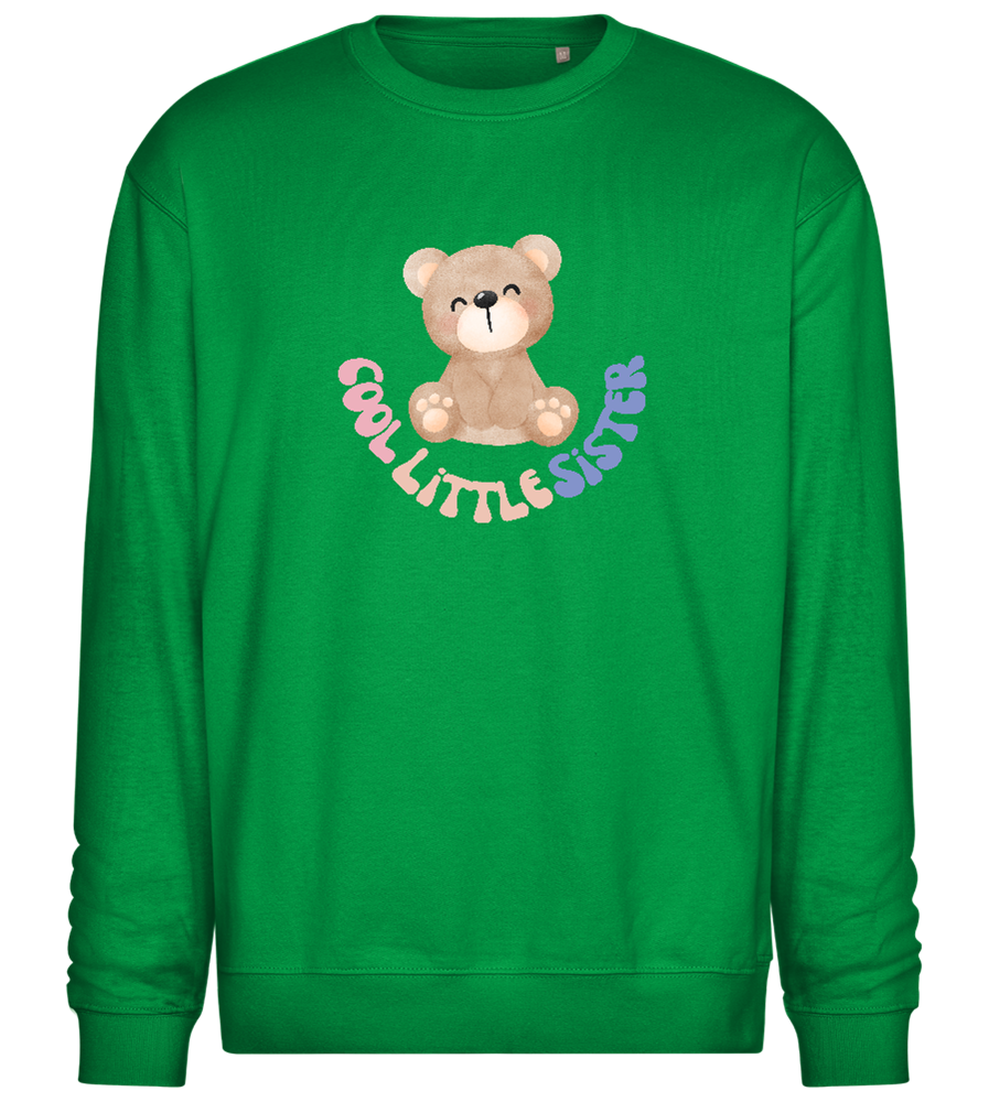 Cool Little Sister Teddy Bear Design - Comfort Essential Unisex Sweater_MEADOW GREEN_front