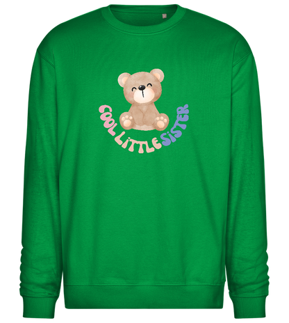 Cool Little Sister Teddy Bear Design - Comfort Essential Unisex Sweater_MEADOW GREEN_front