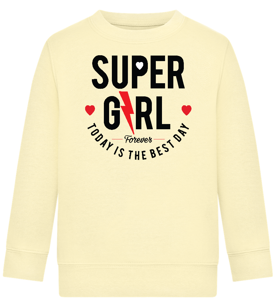 Super Girl Forever Design - Comfort Kids Sweater_AMARELO CLARO_front