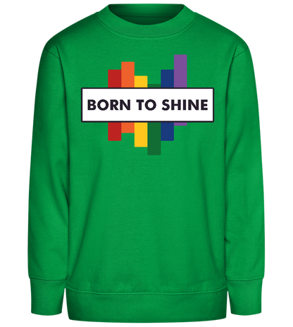 Born To Shine Rainbow Design - Comfort Kids Sweater_MEADOW GREEN_front