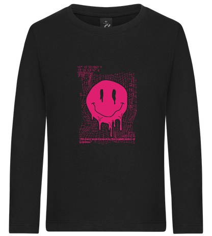 Distorted Pink Smiley Design - Premium kids long sleeve t-shirt_DEEP BLACK_front