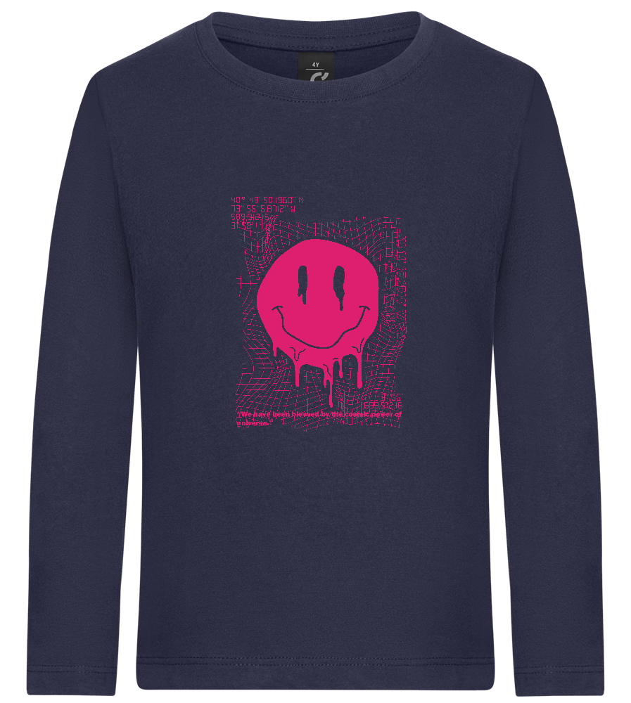 Distorted Pink Smiley Design - Premium kids long sleeve t-shirt_FRENCH NAVY_front