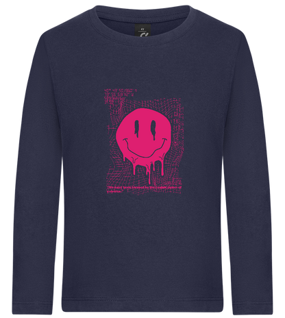 Distorted Pink Smiley Design - Premium kids long sleeve t-shirt_FRENCH NAVY_front