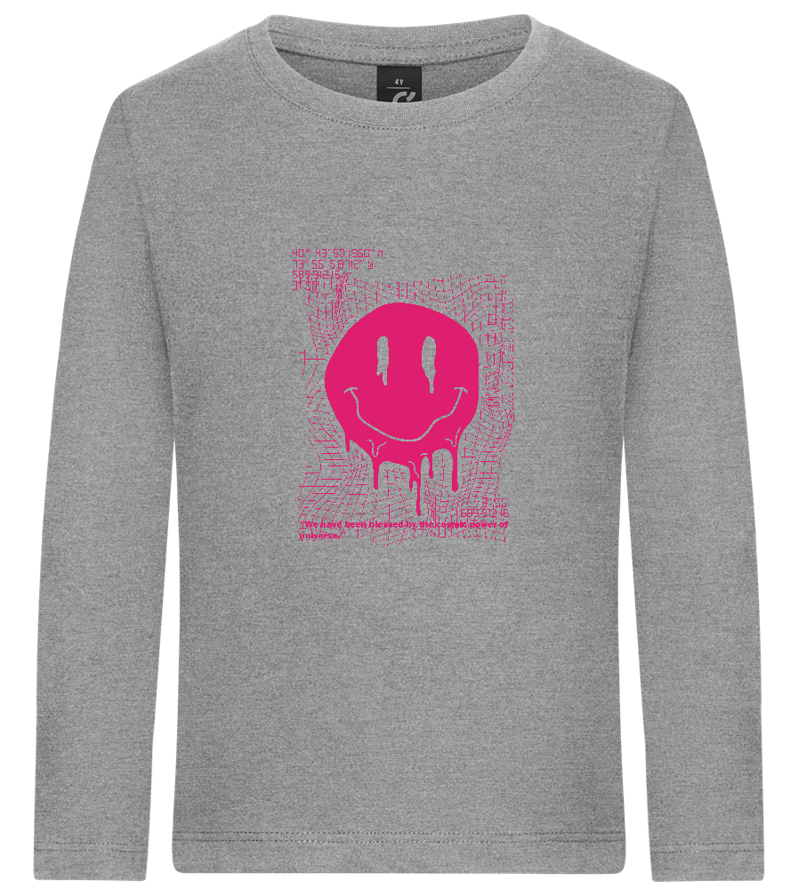 Distorted Pink Smiley Design - Premium kids long sleeve t-shirt_ORION GREY_front