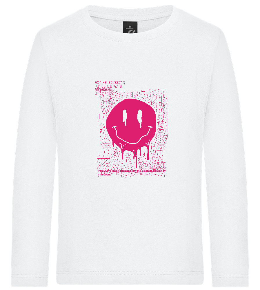 Distorted Pink Smiley Design - Premium kids long sleeve t-shirt_WHITE_front