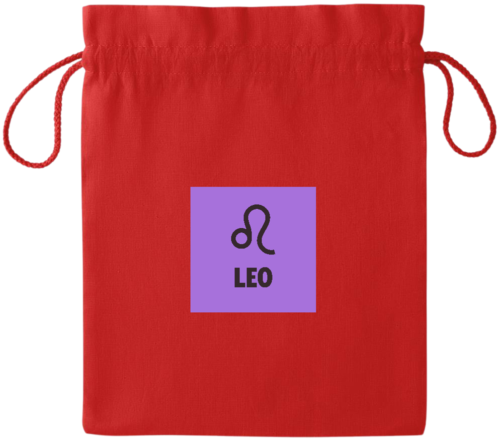 Zodiac Leo Design - Essential medium colored cotton drawstring bag_RED_front