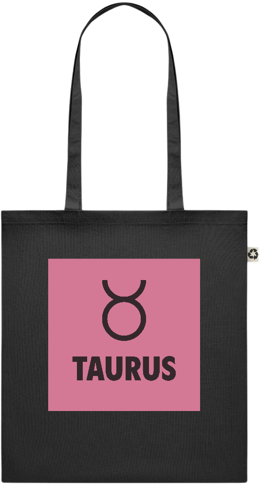 Zodiac Taurus Design - Recycled cotton colored shopping bag_BLACK_front