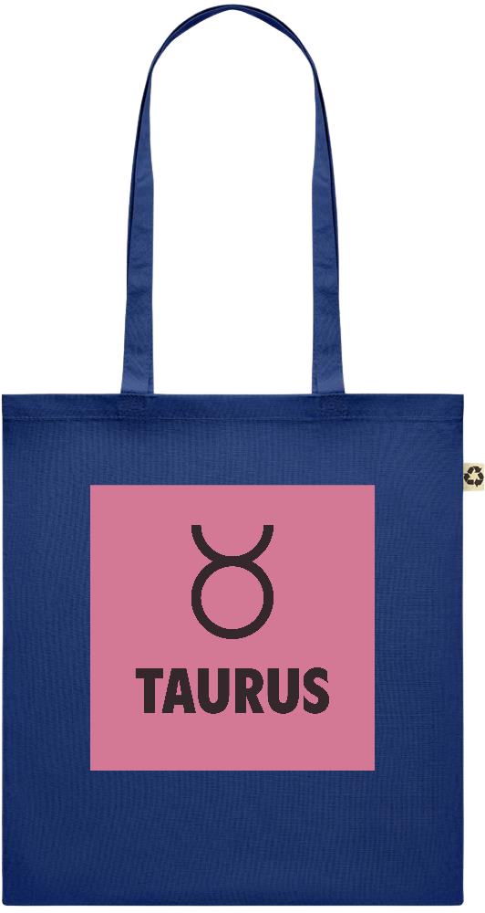 Zodiac Taurus Design - Recycled cotton colored shopping bag_BLUE_front