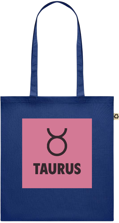 Zodiac Taurus Design - Recycled cotton colored shopping bag_BLUE_front