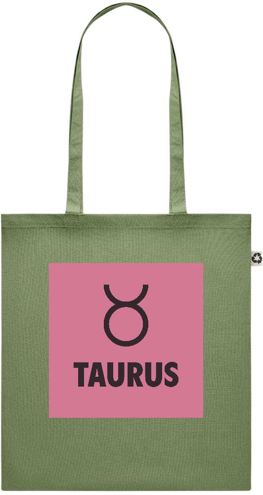 Zodiac Taurus Design - Recycled cotton colored shopping bag_GREEN_front