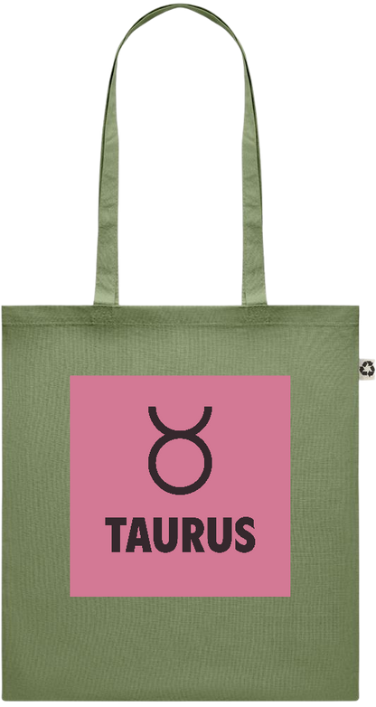 Zodiac Taurus Design - Recycled cotton colored shopping bag_GREEN_front