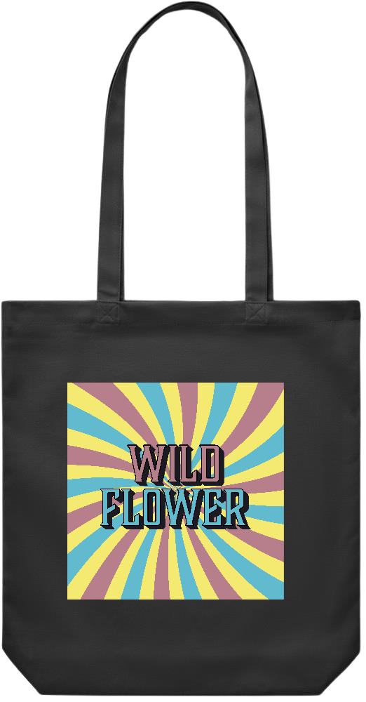 Wild Flower Design - Premium Canvas colored cotton shopping bag_BLACK_front