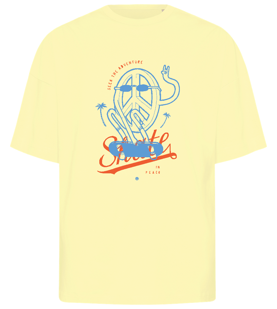 Skating Peace Sign Design - Premium men's oversized t-shirt_LIGHT YELLOW_front