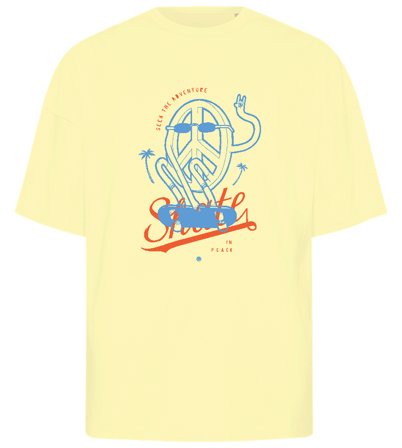 Skating Peace Sign Design - Premium men's oversized t-shirt_LIGHT YELLOW_front