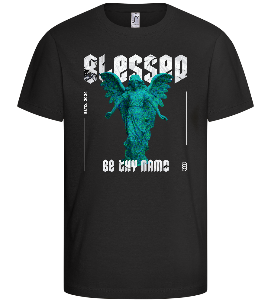 Blessed By An Angel Design - Comfort kids fitted t-shirt_DEEP BLACK_front